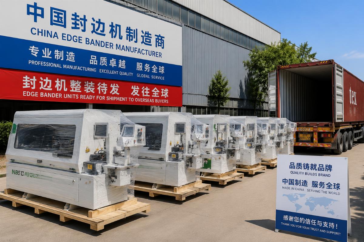 china edge bander manufacturer shipment Edge bander units from a Chinese manufacturer ready for shipment to overseas buyers