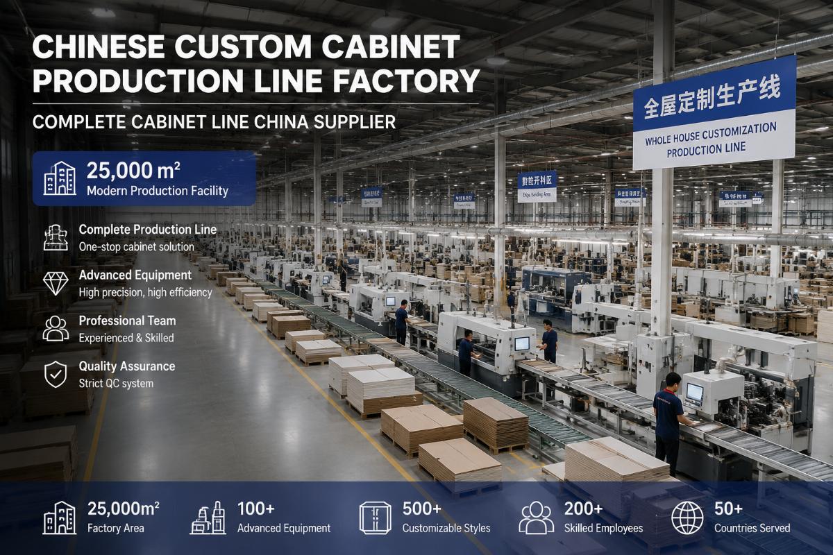 Chinese custom cabinet production line factory floor with 25000 sqm facility
