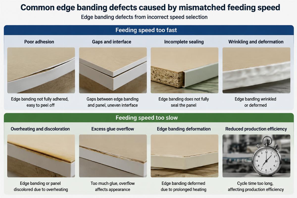 Edge banding defects from incorrect speed selection Common edge banding defects caused by mismatched feeding speed