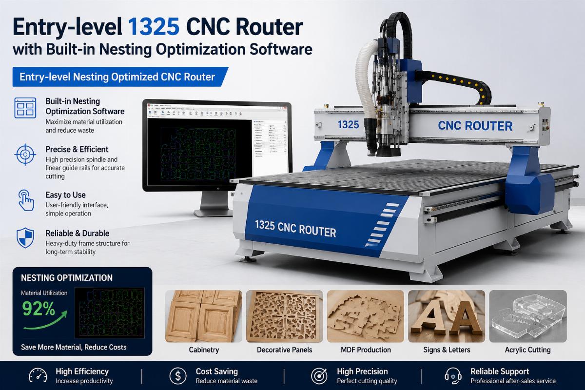 Entry-level 1325 CNC router with built-in nesting optimization software