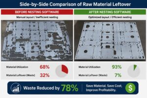 Side-by-side comparison of raw material leftover before and after nesting software implementation