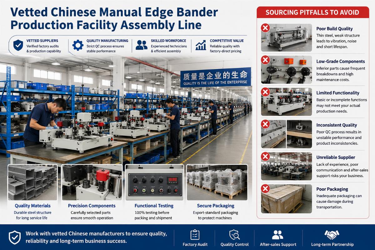 Sourcing pitfalls to avoid for manual edge banders Vetted Chinese manual edge bander production facility assembly line